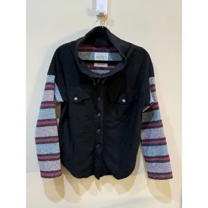 Free People Jacket Baja Black Stripe Sleeve Tweed We The Free Size Small Women thumbnail 3