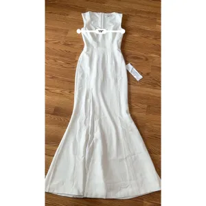 Dress The Population Sandra White Crepe Plunge Trumpet Bridal Gown XXS thumbnail 8
