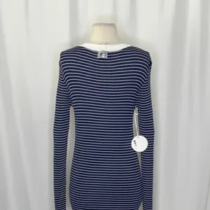 NWT!! STAUD Shoko Stripe Long Sleeve Sweater Dress Navy Blue White Striped Large thumbnail 9