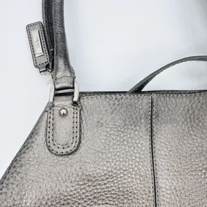 Cole Haan XL‎ Silver Pebbled Leather Satchel Hobo Shoulder Bag Crossbody Strap thumbnail 3