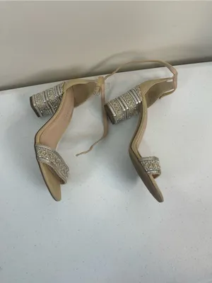 Kelly & Katie Beige Ankle-Strap Sandals with Beaded Trim thumbnail 2