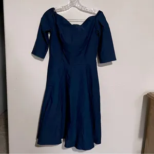 Grace Karin Navy Blue Retro Fit & Flare‎ Off the Shoulder Dress thumbnail 2