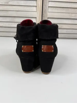 MAD LOVE Women's Black "Shelby" Desert Wedge Lace Up Faux Suede Ankle Bootie-9 thumbnail 5