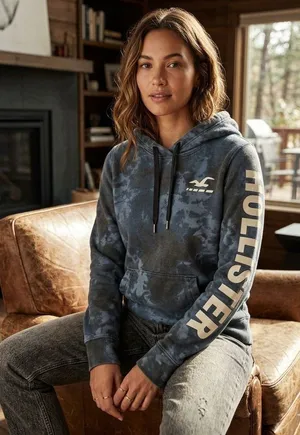 Hollister Hoodie Women Size Small Blue Tie-Dye Long Sleeve Pullover Logo FLAW thumbnail 1