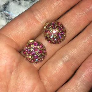 Iridescent pink rhinestone earrings thumbnail 1
