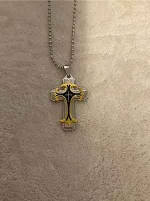 Two-Tone Cross Pendant Necklace in Silver and Yellow thumbnail 2