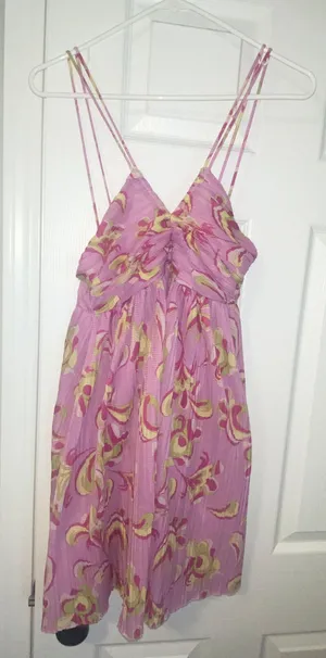Zara pink, yellow, green spaghetti strap paisley print dress sundress thumbnail 1