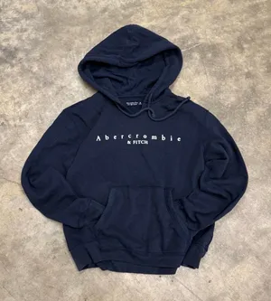Abercrombie & Fitch navy blue embroidered soft AF fleece hoodie thumbnail 1