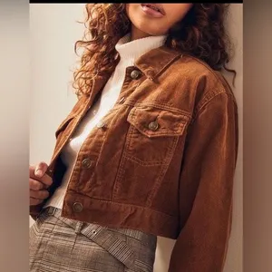 Pacsun Corduroy Cropped Jacket Flannel Lining, Button-Up, Tan, Sz M-L thumbnail 2