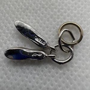 Sterling Silver Ballet Slippers Charm Vintage Pair of‎ Shoes Pendant 1.28g thumbnail 3