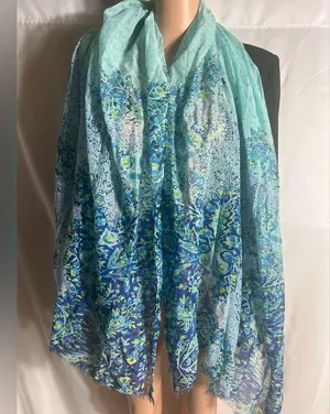 Merona Oblong Scarf Paisley Blue Green Multicolor Lightweight Sheer Polyester thumbnail 1