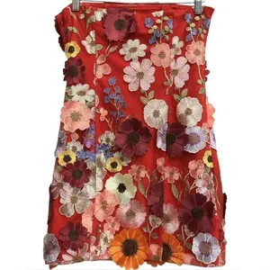 Anthropologie Endless Rose 3D Flowers Floral Embroidered‎ Red Mini Dress S thumbnail 5
