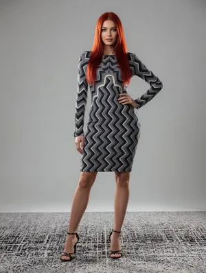 Free People XS Chevron Zigzag Knit Sweater Dress Long Sleeve Zip Cuff Mini Dress thumbnail 2