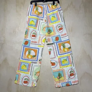 Cali 1850 Womens M Fruit Print Linen Blend Wide Leg Pull On Beach Resort Pants thumbnail 7