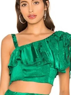 Revolve Tularosa Chase Tank in Kelly Green Ruched Sleeve‎ Floral Satin Like thumbnail 1