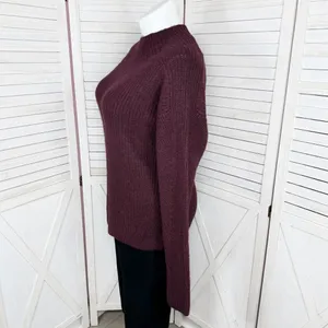 Dip Open Crew Neck Ribbed‎ Knit Wool Blend Sweater Burgundy Red Large thumbnail 2