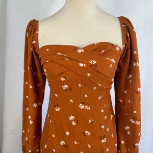 Abercrombie Fitch Rust Brown Floral‎ Sweetheart Neck Puff Sleeve MiniDress Small thumbnail 4