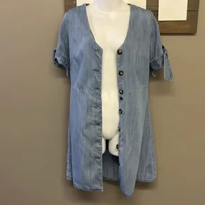 Blue Pair by Francesca’s Lyocell Short Sleeve Button Down Mini Dress- Medium thumbnail 3