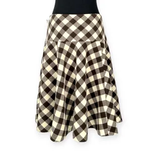 Lauren Ralph Lauren | NWT Sz 8 Brown Cream Plaid Wool A-Line Flared Skater Skirt thumbnail 3