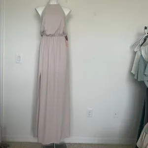 NEW Show ME YOUR MUMU off back HALTER maxi DRESS SMALL BEIGE bridesmaid thumbnail 3