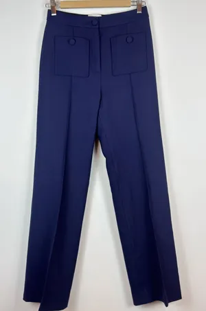 Sézane Phil Trousers Navy Wool Blend High Rise Wide Leg Pants FR 34 US 2 thumbnail 1