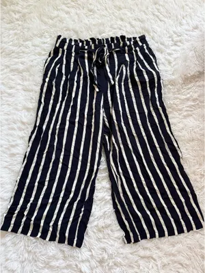 Navy striped wide leg pants with tie Blue Size L thumbnail 1
