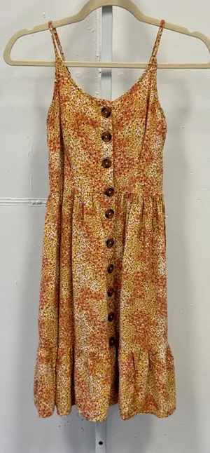 Japna Orange Ditsy Floral Button Down Smocked Back Mini Dress Womens XS Boho thumbnail 1