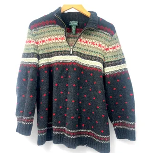 Ralph Lauren | L-XL | Hand Knit Lambswool 1/4 Zip Pullover Mock Neck Sweater thumbnail 1