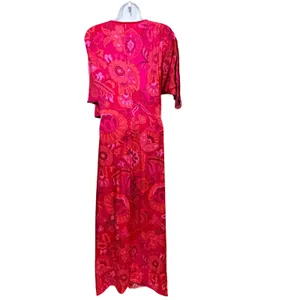 MISA Los Angeles Psychedelic Floral Wrap Maxi Dress Pink Red Orange V-Neck Boho thumbnail 5