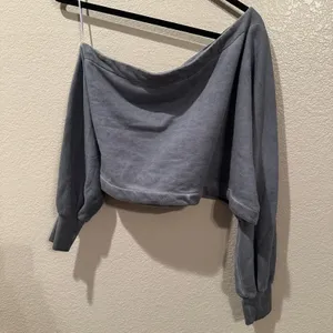 Jennifer Lopez Off-Shoulder Snap Asymmetrical French Terry Sweatshirt Cropped L thumbnail 5
