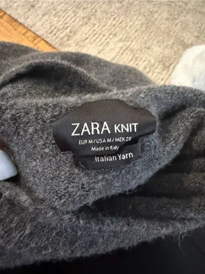 Zara Knit Italian Yarn Charcoal Gray Short Sleeve Funnel Neck Sweater Size M thumbnail 2
