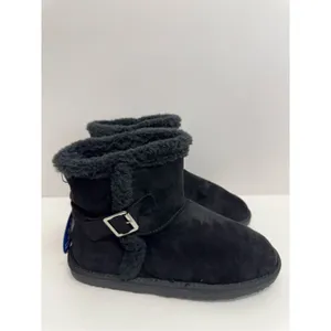 Floopi Mid Calf Winter Boots Size 10 Black Suede Fur Lined Pull On Style‎ NEW thumbnail 2