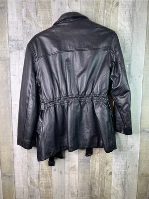 Tannery West Vintage Large Lined Black Leather Belted Jacket (Flawed-NO BUTTONS) thumbnail 2