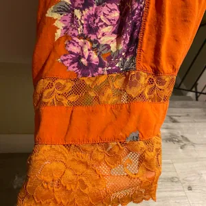 Free people Orange Floral Lace Trim slip Dress with asymmetrical hem, size S thumbnail 7