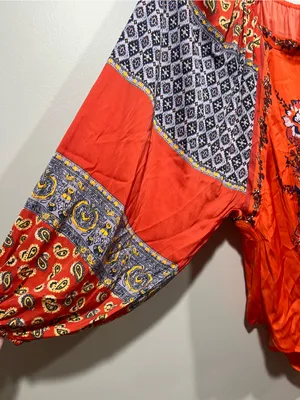 Free People Red Floral Asymmetrical Printed Blouse Medium thumbnail 2