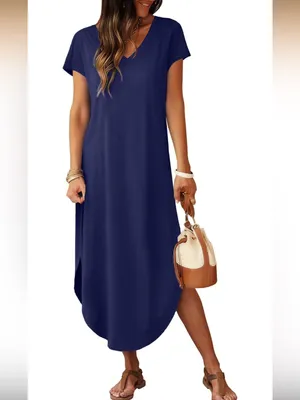 NWT RUMIA Summer Maxi Dress Cap Sleeve Long Sundress with Pockets Size Large thumbnail 2