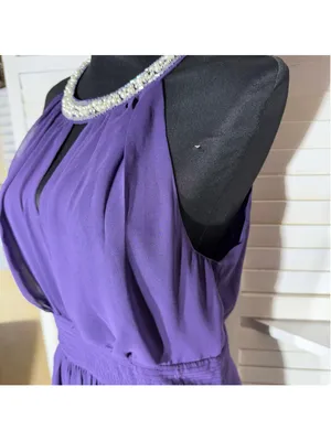 Vintage Y2K chiffon maxi dress prom formal beaded pearls open back whimsigoth M thumbnail 5