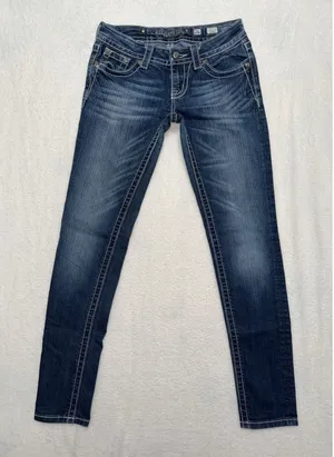 Miss Me Womens Skinny Jeans Medium Wash Embroidered Mid Rise Sz 26 thumbnail 1