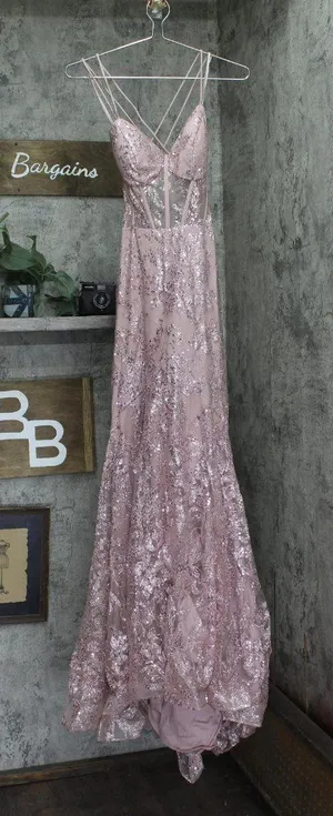 Blondie Nites Juniors Glitter Sequined Corset-Bodice Gown 3960BN Rose Pink 13 thumbnail 1