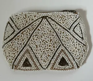 Vintage Beaded Clutch in Cream and Brown thumbnail 2