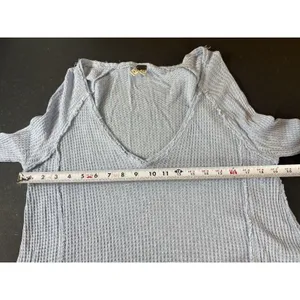 Free People We The Free Laguna Thermal Top XS Dusty Blue Oversized Waffle Knit thumbnail 9