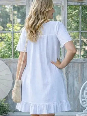 New!Cotton Lined White Gauze V-Neck Embroidered Floral Babydoll Dress Size 2X thumbnail 6