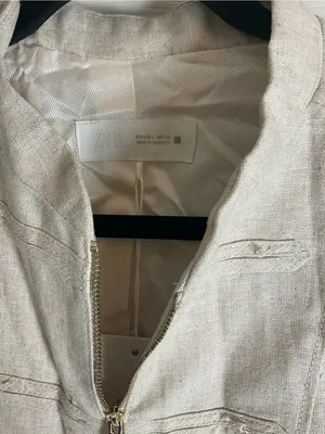 Zara Linen-Blend Zip-Up Military Vest with Fabric Frogging - Cream/Beige large thumbnail 4