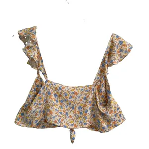 ASOS‎ Micro Floral Crop Tie Front Top Women's 8 Dainty Ruffle Sleeves Resort NEW thumbnail 6