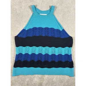 Anthropologie Jenette Blue‎ Crochet High Neck Halter Top Sweater Knit Tank Med thumbnail 3