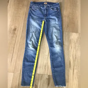 Mother Looker Ankle Fray Jeans Womens 26 Blue Birds Of‎ Paradise Raw Hem Stretch thumbnail 4