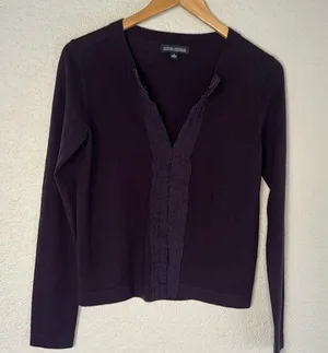 Banana Republic Extra Fine Italian Merino Wool Plum Cardigan Sweater Small Flaw thumbnail 1