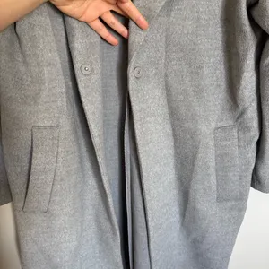 H&M Long Straight Cut Coat Jacket Light Gray Snap Closure Pockets Womens Size 8 thumbnail 5