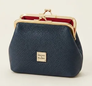 Dooney & Bourke Womens Coin Purse OS Blue Leather Kiss Lock Card Case Wallet thumbnail 1