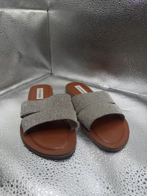 Steve Madden Brown Footbed Silver Crystal Double-Strap Slide Sandals thumbnail 2